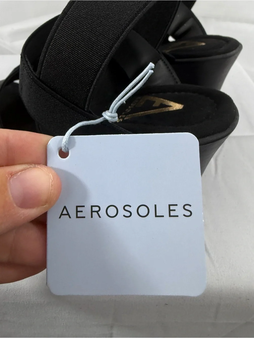 NWT Aerosoles Women's Size 6 Black Elastic-Strap Wedge Sandals